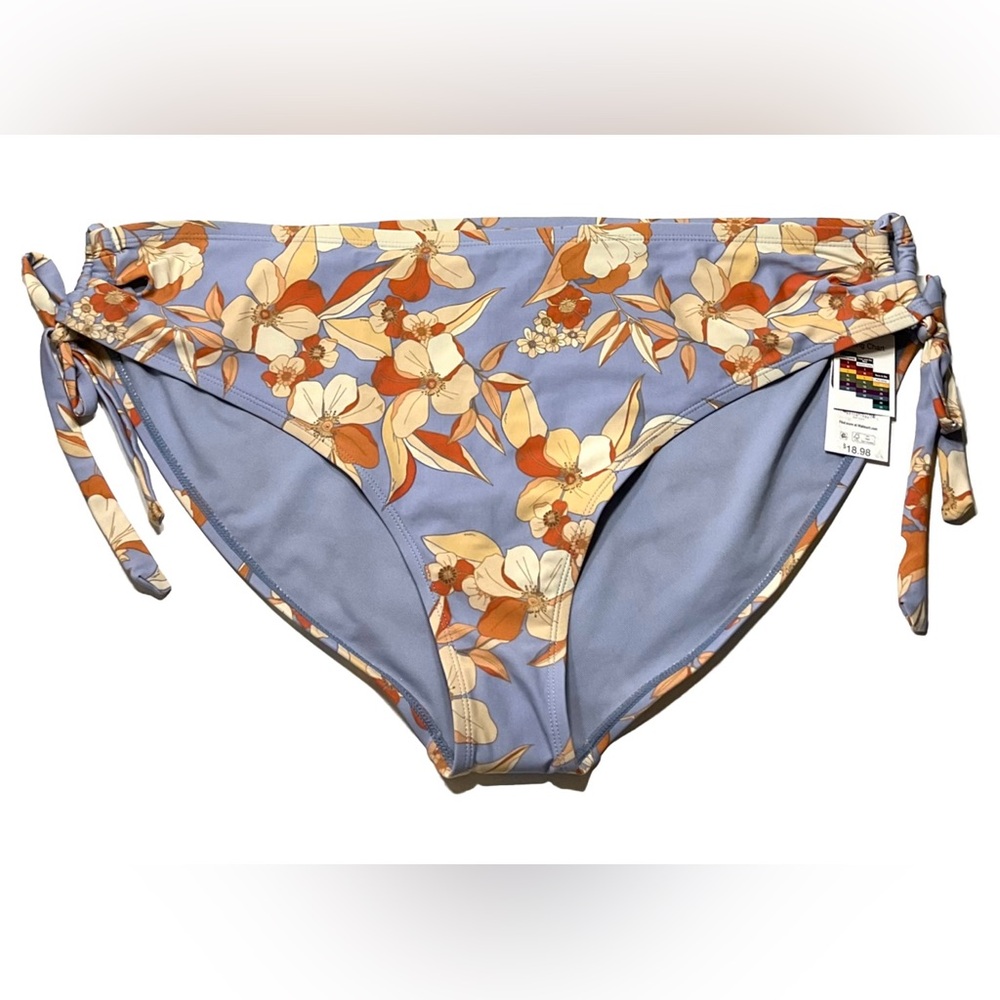 New Time and Tru mid rise bikini swim bottom size 3X Side Ties Dusty Blue Floral